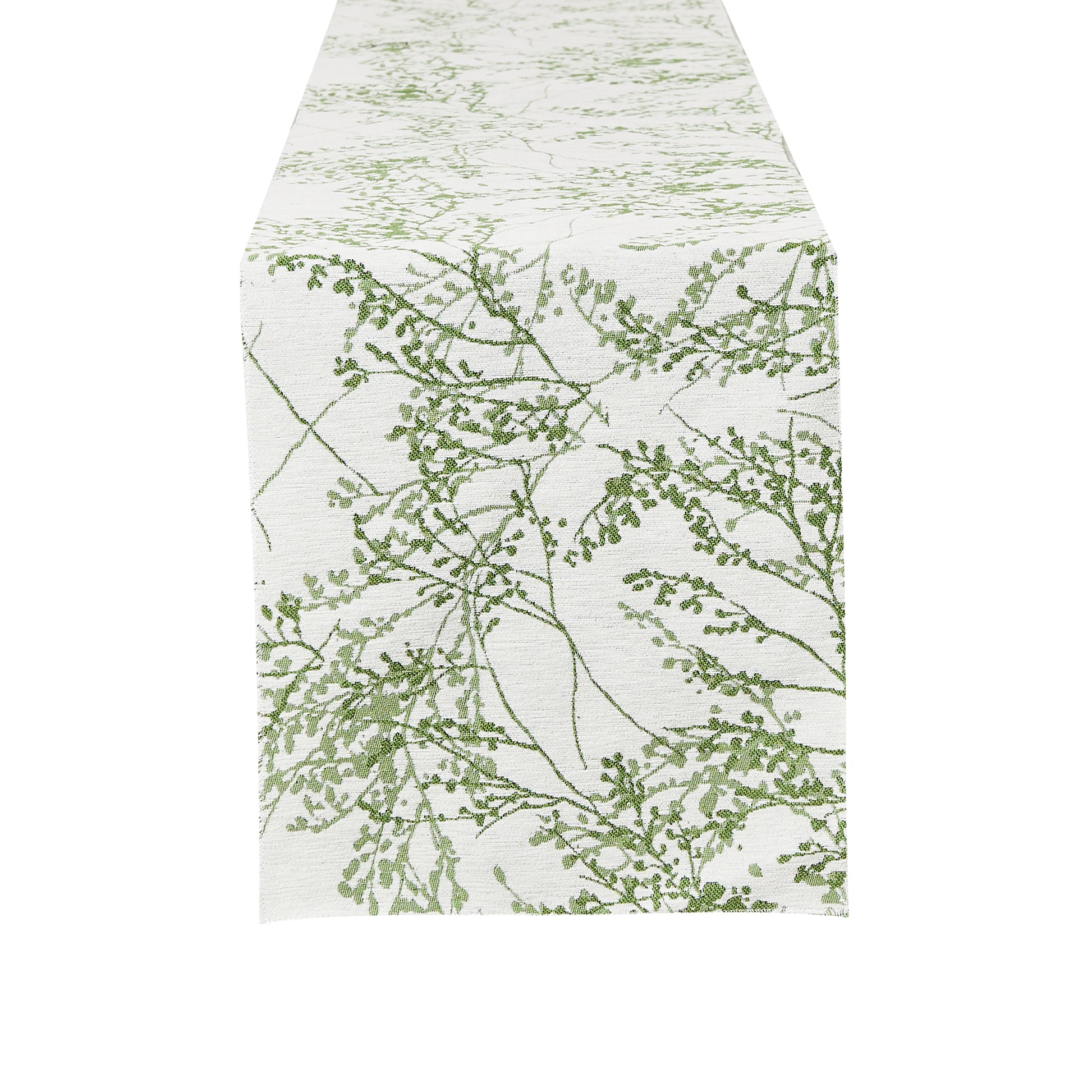 Leaf Branch Reversible Jacquard Table Runner - Reversed Olive Green White background