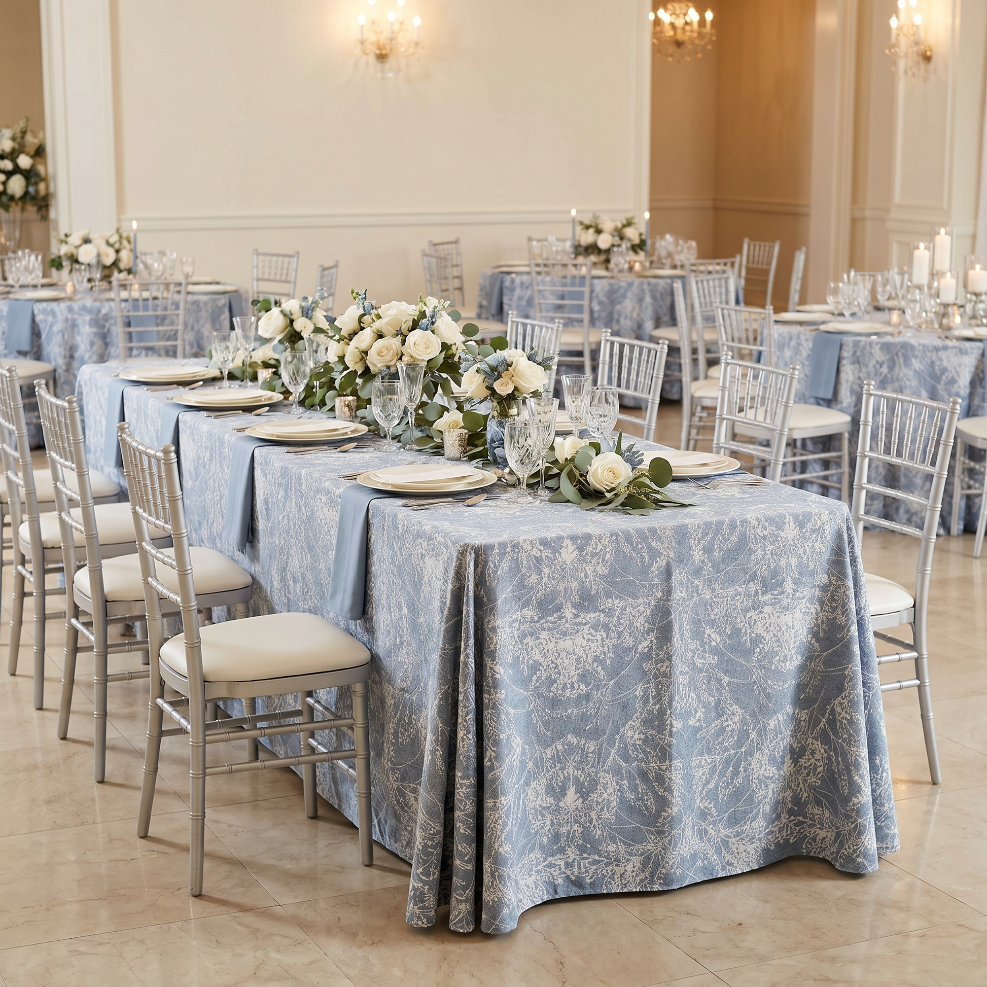 Leaf Branch Reversible Jacquard Tablecloth 108"x156" Rectangle - Reversed Dusty Blue Wedding view