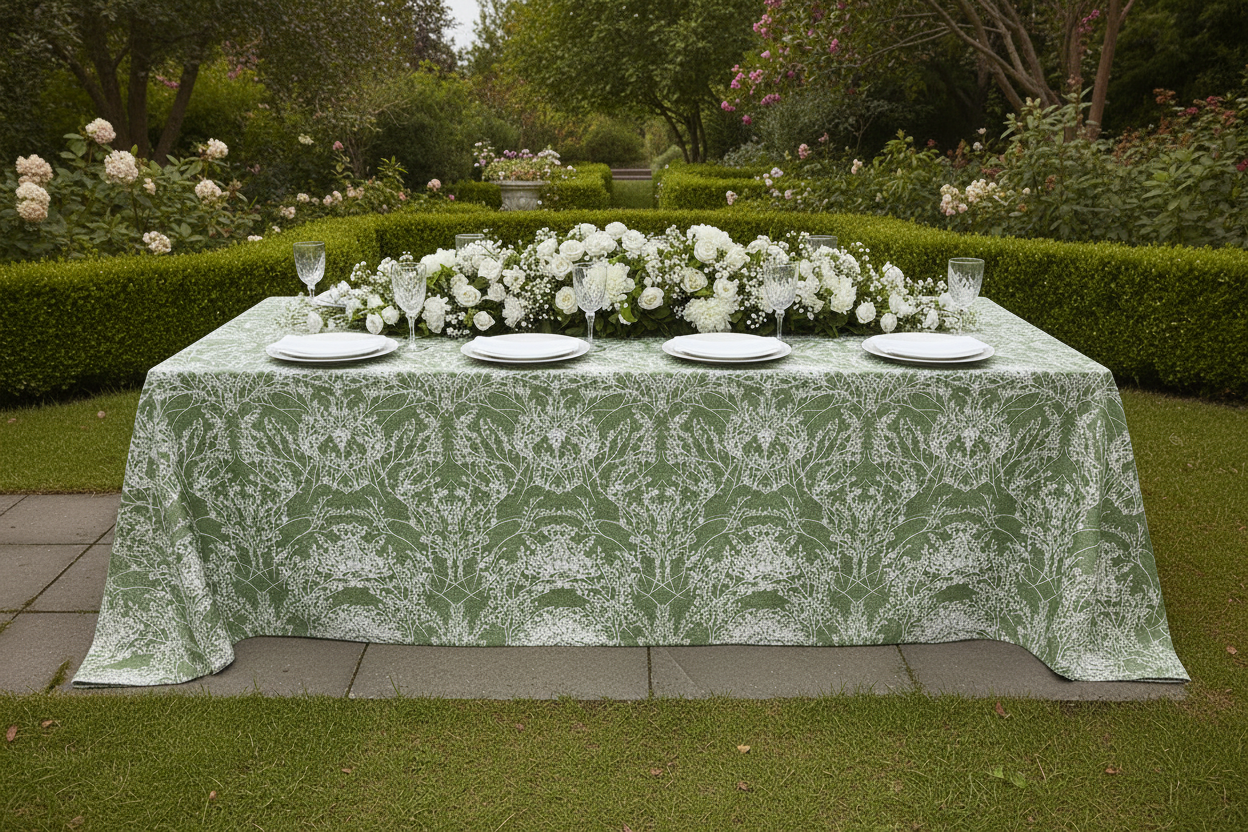 Leaf Branch Reversible Jacquard Tablecloth 108"x156" Rectangle - Olive Green Garden View