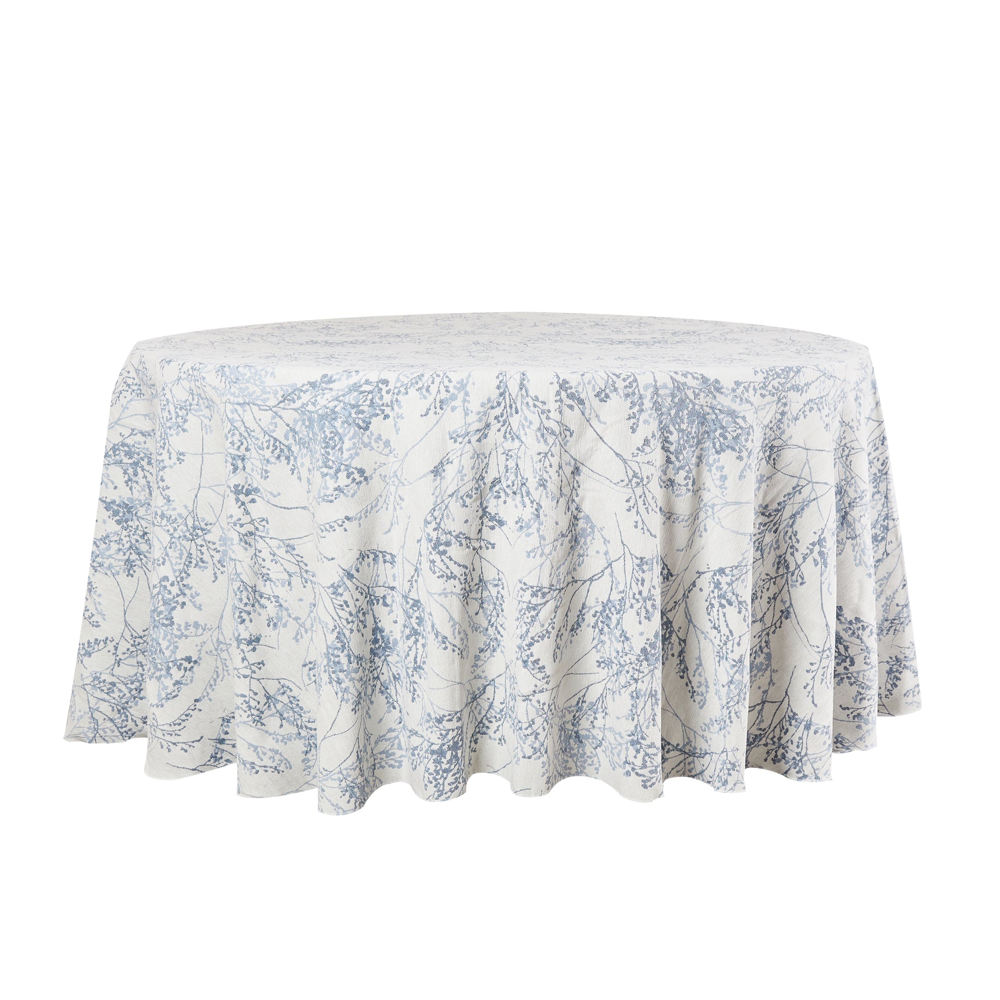 Leaf Branch Reversible Jacquard Tablecloth 120" Round  - Reversed Dusty Blue - White background