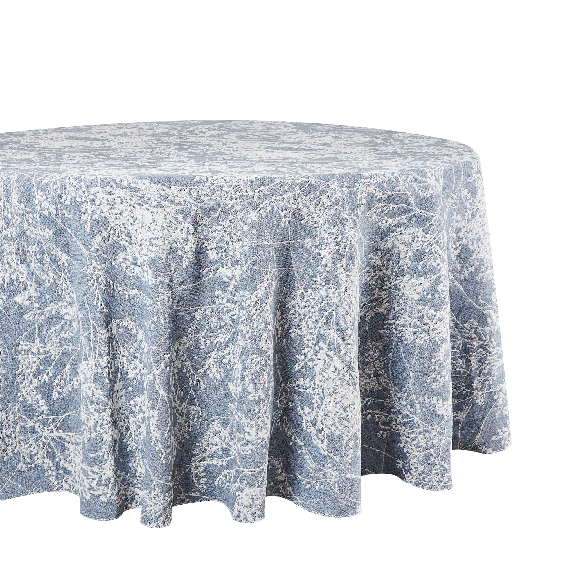 Leaf Branch Reversible Jacquard Tablecloth 132" Round  - Dusty Blue - Close Up