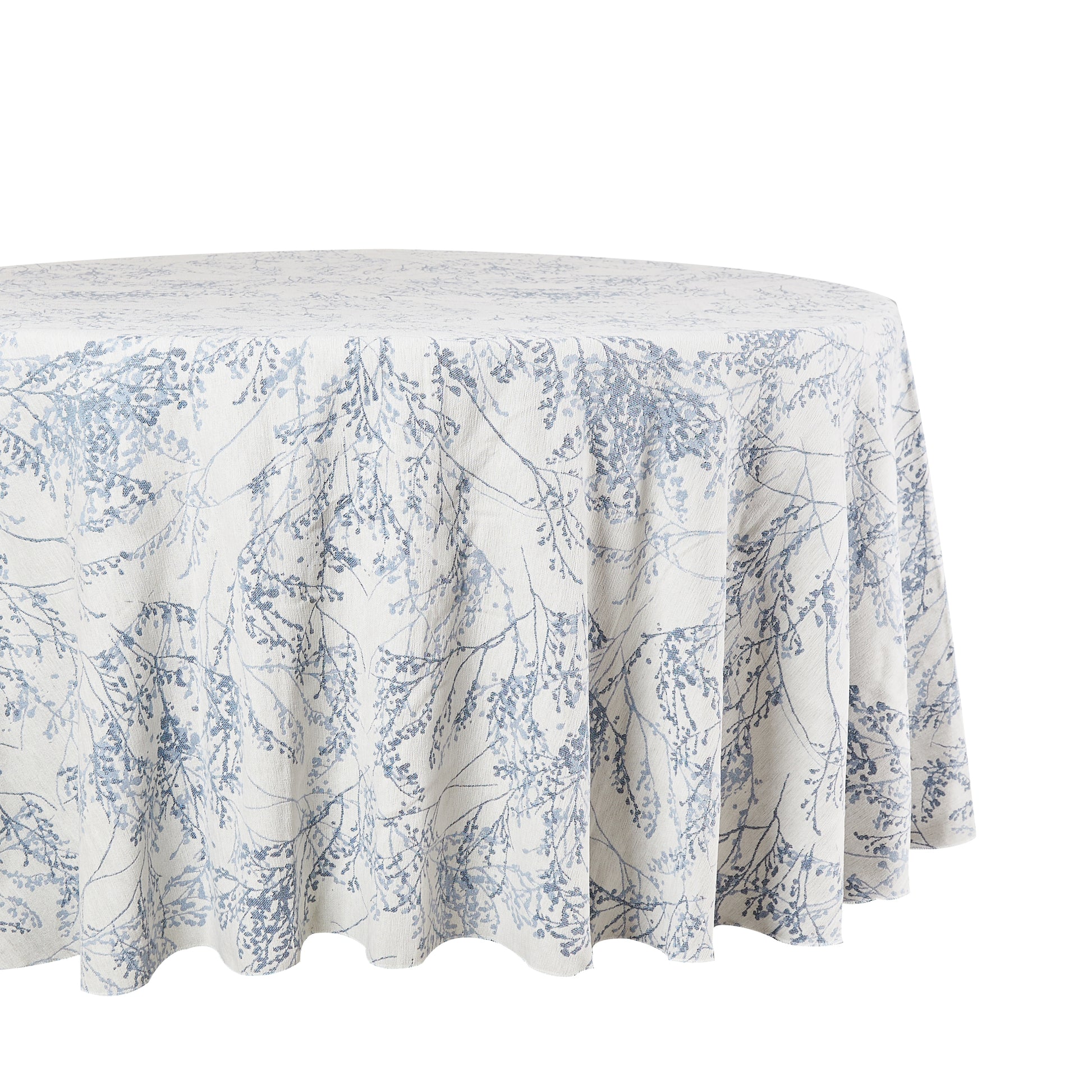 Leaf Branch Reversible Jacquard Tablecloth 132" Round  - Reversed Dusty Blue - Close Up
