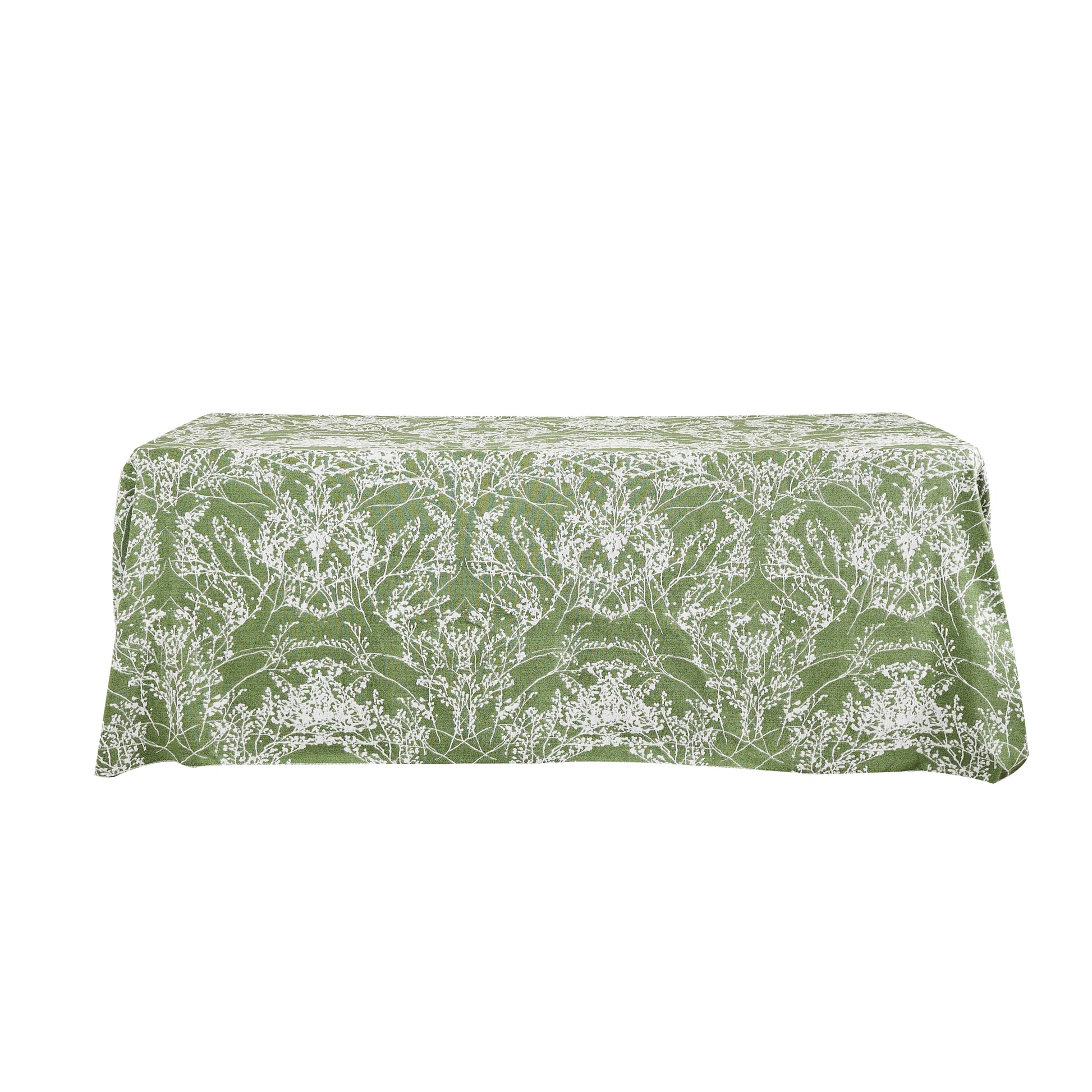 Leaf Branch Reversible Jacquard Tablecloth 90"x132" Rectangle - Olive Green White background