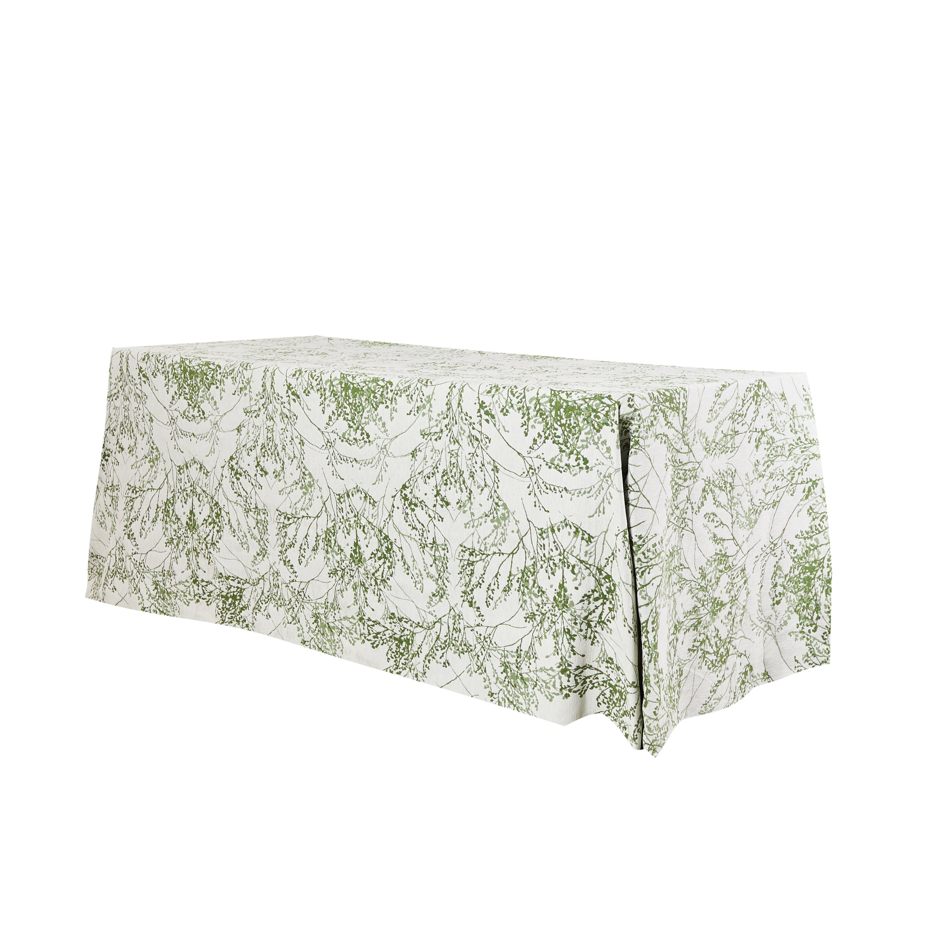 Leaf Branch Reversible Jacquard Tablecloth 90"x132" Rectangle - Reversed Olive Green Angled Shot
