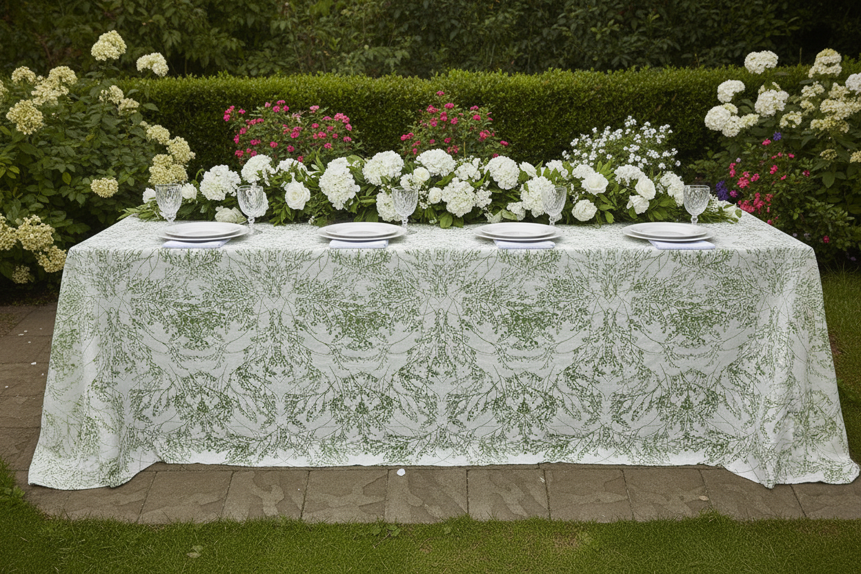 Leaf Branch Reversible Jacquard Tablecloth 90"x132" Rectangle - Reversed Olive Green Garden View