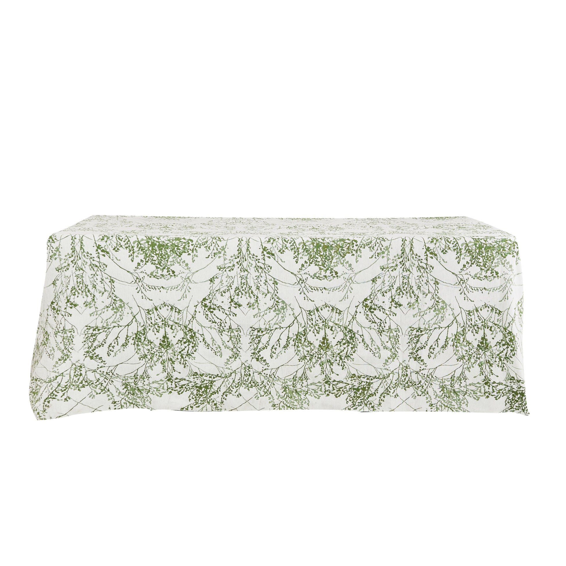 Leaf Branch Reversible Jacquard Tablecloth 90"x132" Rectangle - Reversed Olive Green White background