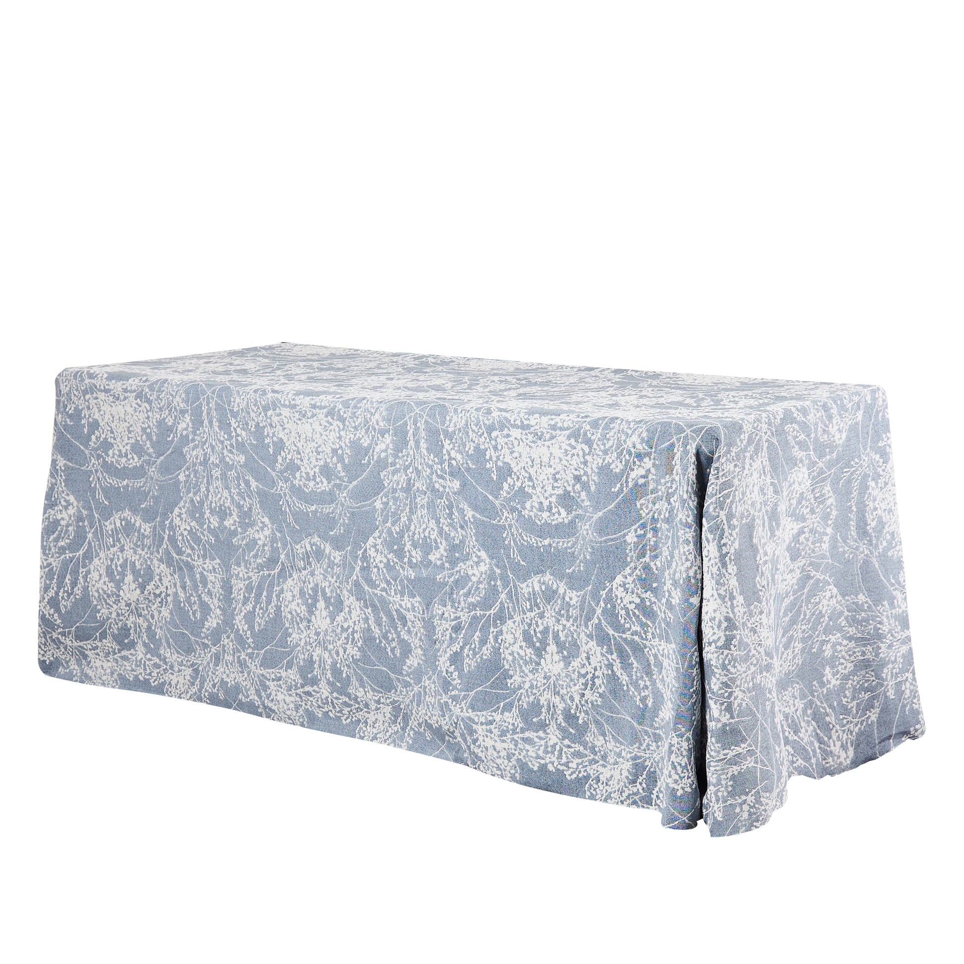 Leaf Branch Reversible Jacquard Tablecloth 90"x156" Rectangle -  Dusty Blue Angled shot