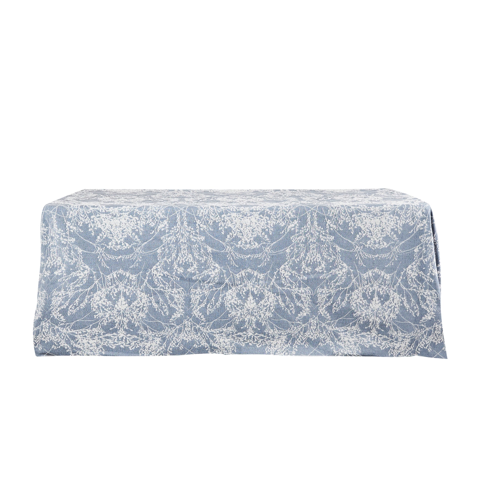 Leaf Branch Reversible Jacquard Tablecloth 90"x156" Rectangle - Dusty Blue White background