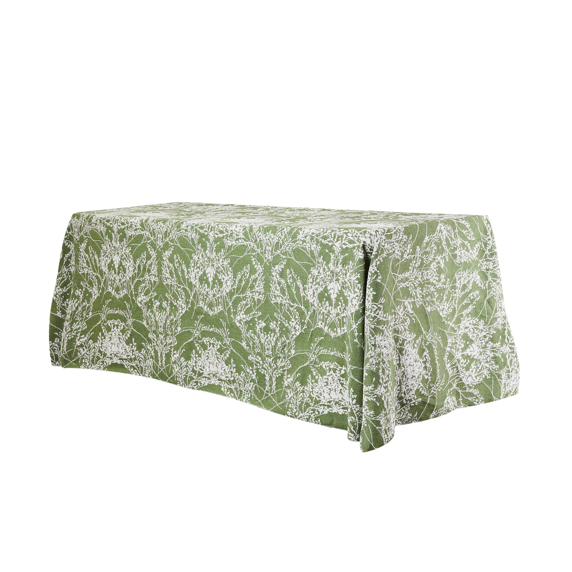 Leaf Branch Reversible Jacquard Tablecloth 90"x156" Rectangle - Olive Green Angled Shot
