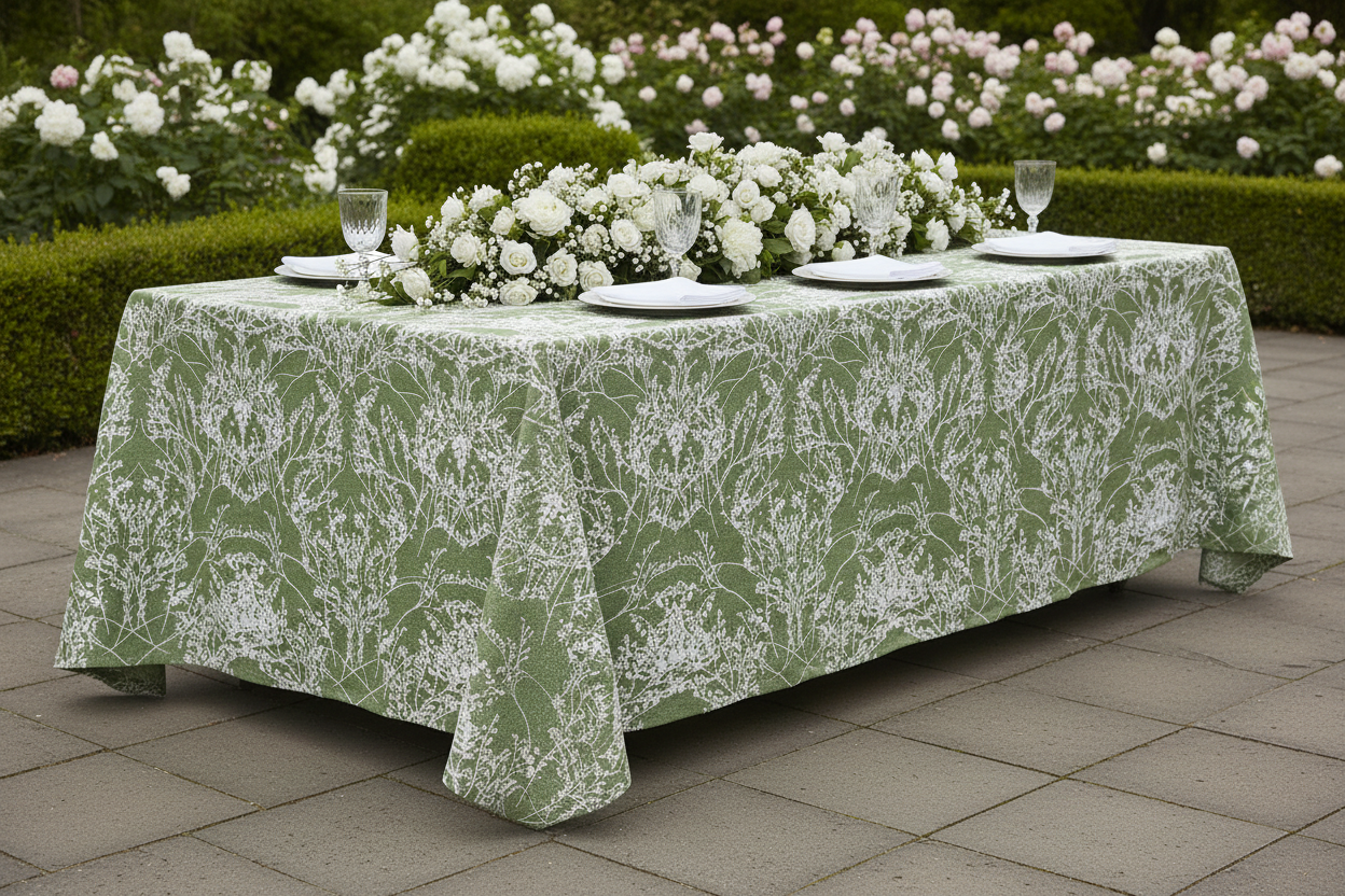 Leaf Branch Reversible Jacquard Tablecloth 90"x156" Rectangle - Olive Green Garden View