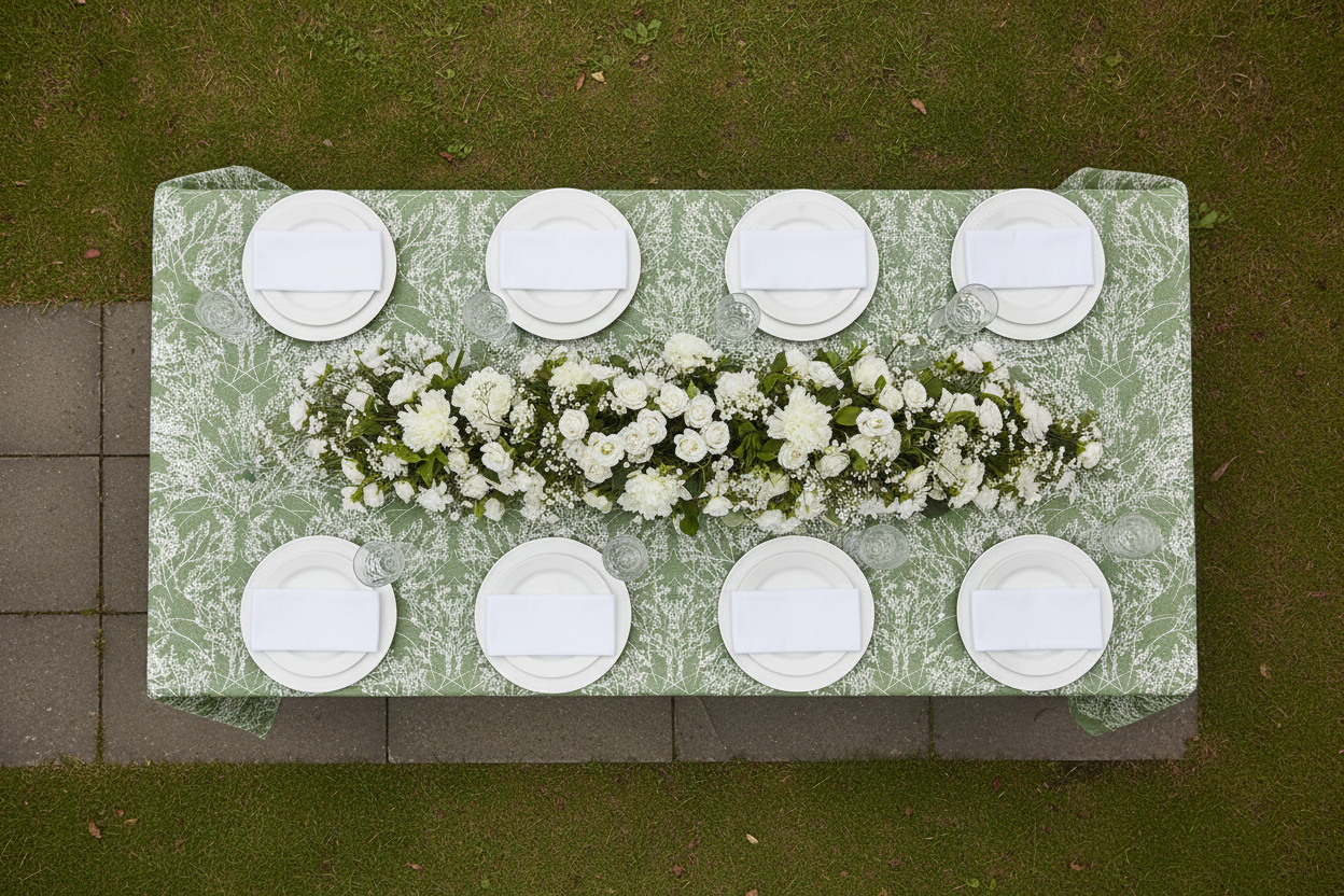 Leaf Branch Reversible Jacquard Tablecloth 90"x156" Rectangle - Olive Green Overhead shot