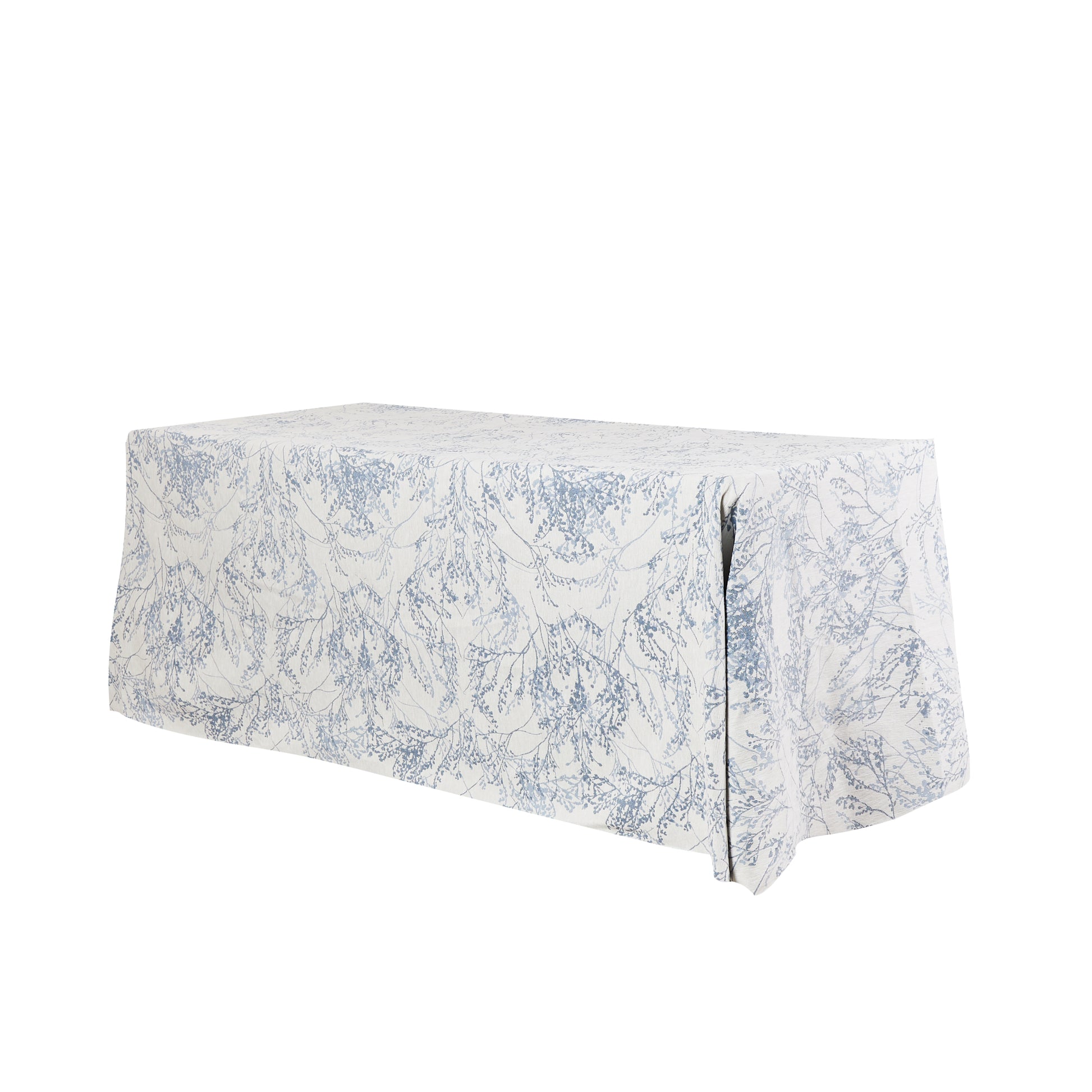 Leaf Branch Reversible Jacquard Tablecloth 90"x156" Rectangle -  Reversed Dusty Blue Angled shot
