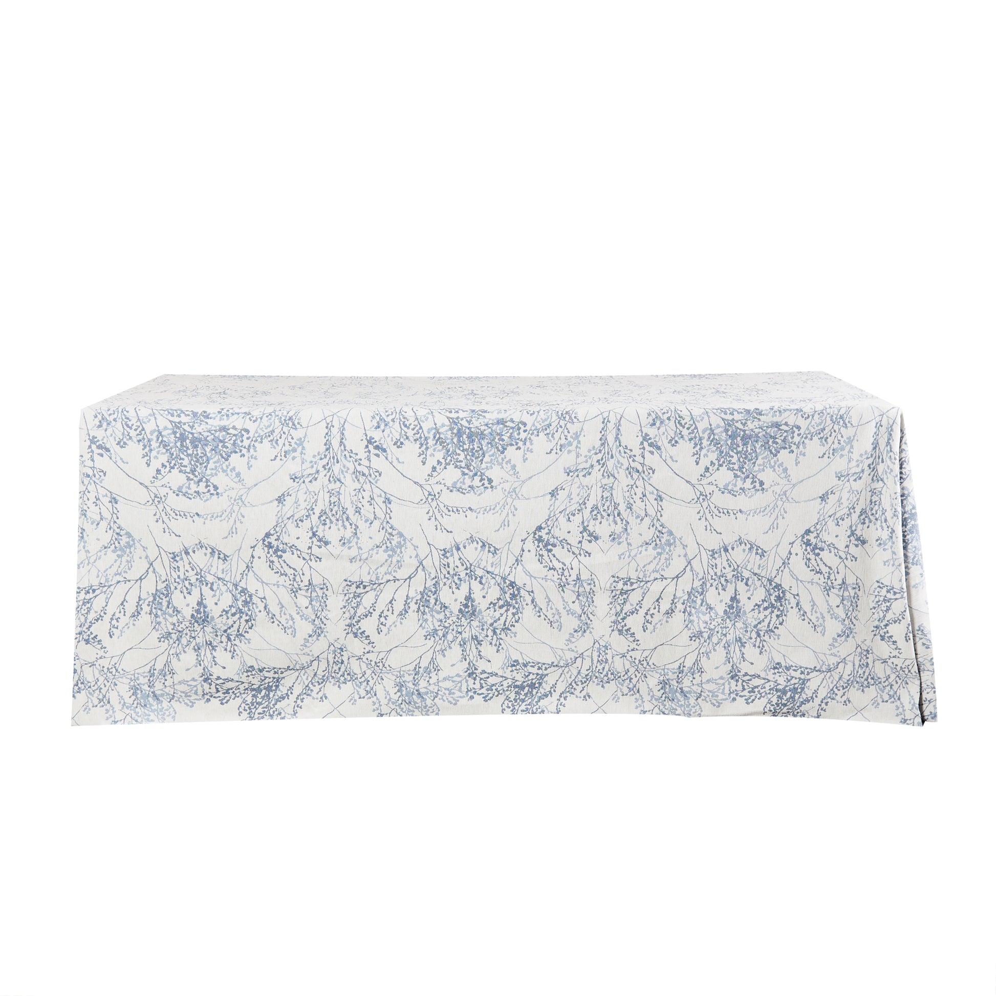 Leaf Branch Reversible Jacquard Tablecloth 90"x156" Rectangle - Reversed Dusty Blue White background