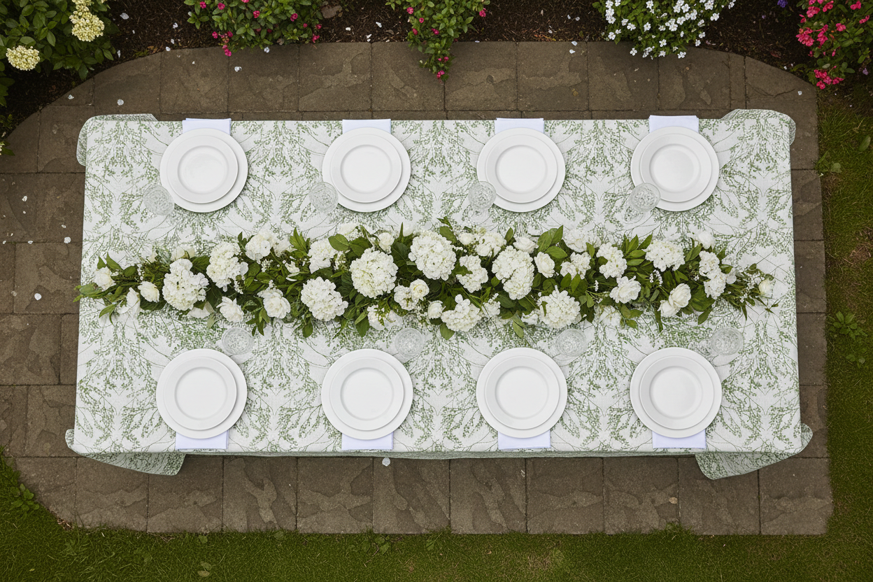 Leaf Branch Reversible Jacquard Tablecloth 90"x132" Rectangle - Reversed Olive Green Overhead shot
