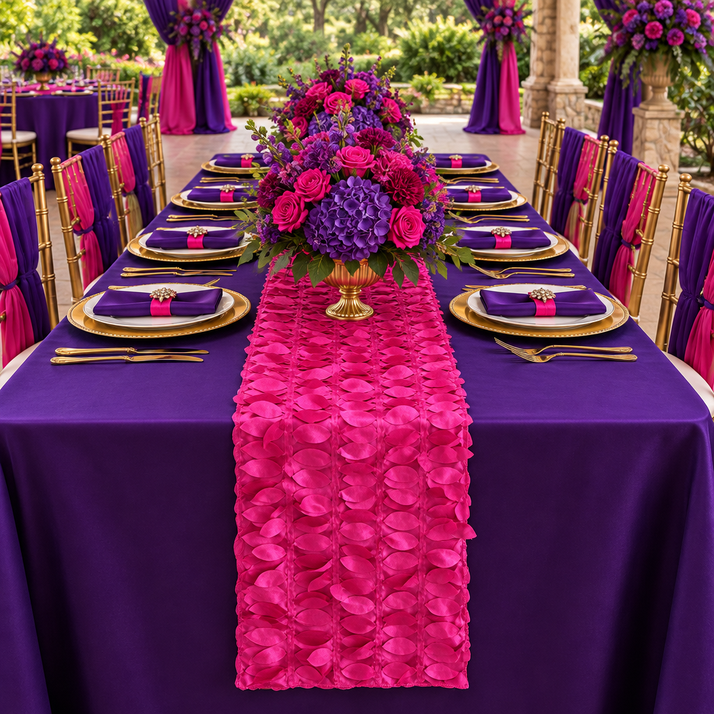 Leaf Petal Taffeta Table Runner - Fuchsia