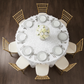 Leaf Petal Taffeta 132" Round Tablecloth - White | charger plate | wine goblet | 
