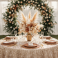 Leaf Petal Taffeta Round 120" Tablecloth - Champagne with rattan charger plate | ivory napkin | wine goblets 