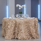 Leaf Petal Taffeta Round 120" Tablecloth - Champagne with white dinner plate | wine goblets | white napkin