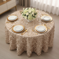 Leaf Petal Taffeta Round 120" Tablecloth - Champagne with gold charger plate | wine goblets | 