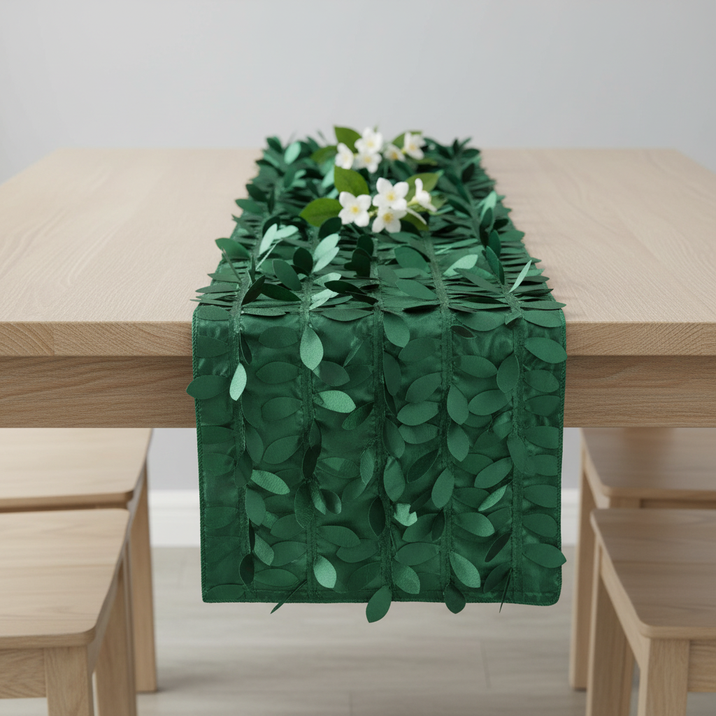 Leaf Petal Taffeta Table Runner - Emerald Green detail