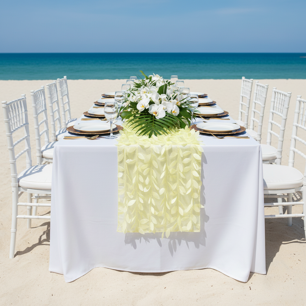 Leaf Petal Taffeta Table Runner - Yellow