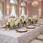 Leaf Petal Taffeta Tablecloth 90"x132" Rectangular - White | gold charger plate | wine goblets |