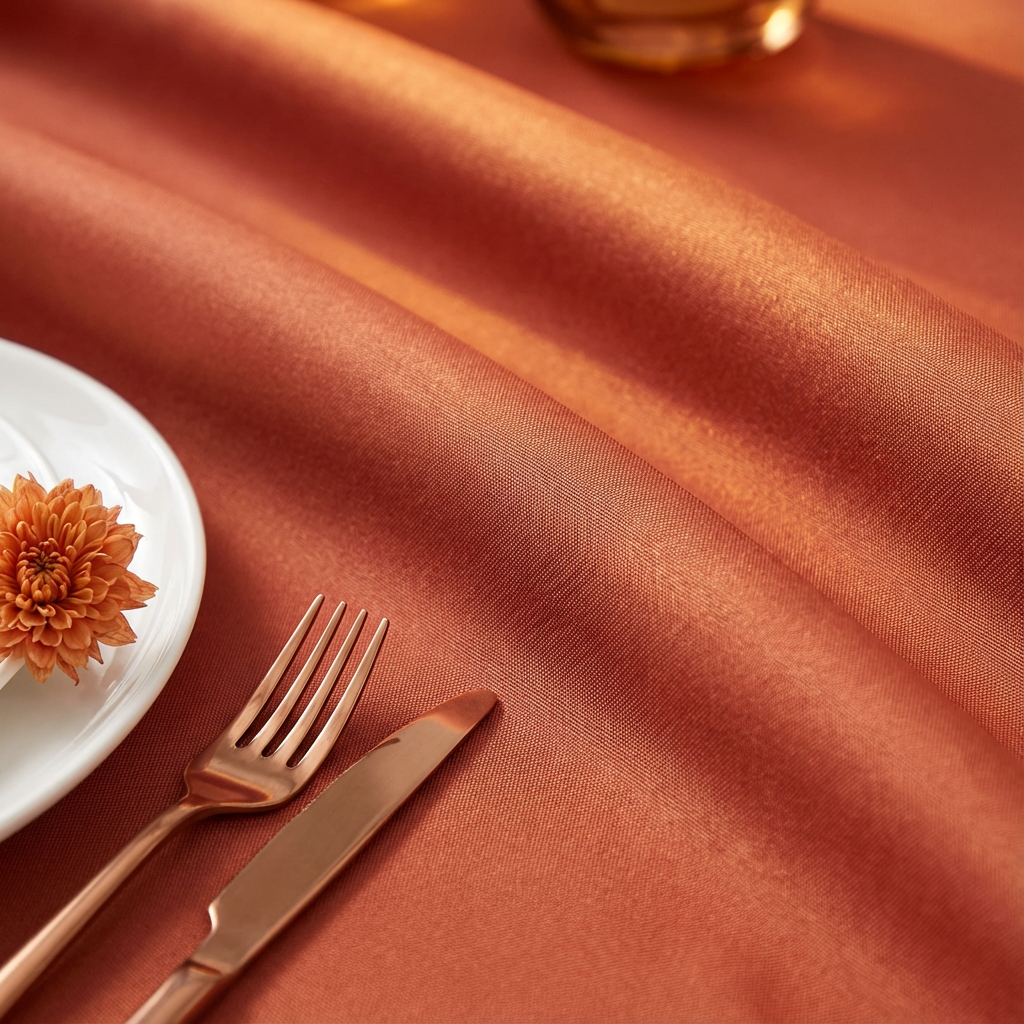 Premium Polyester 108" Round Tablecloth - Rust - CV Linens