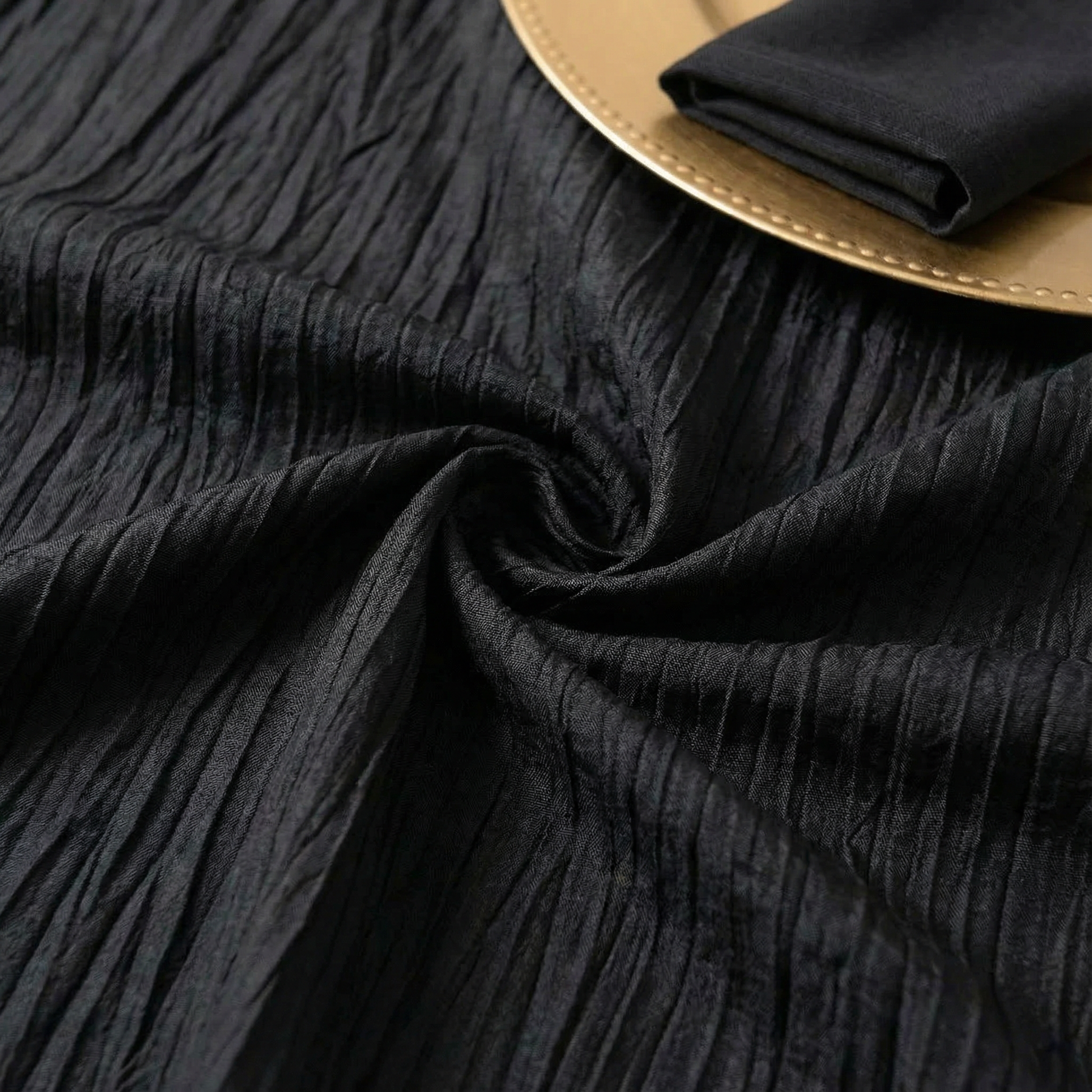 Accordion Crinkle Taffeta 120" Round Tablecloth - Black - CV Linens