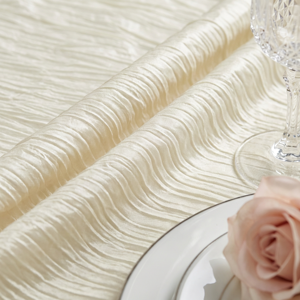 Accordion Crinkle Taffeta 120" Round Tablecloth - Ivory - CV Linens