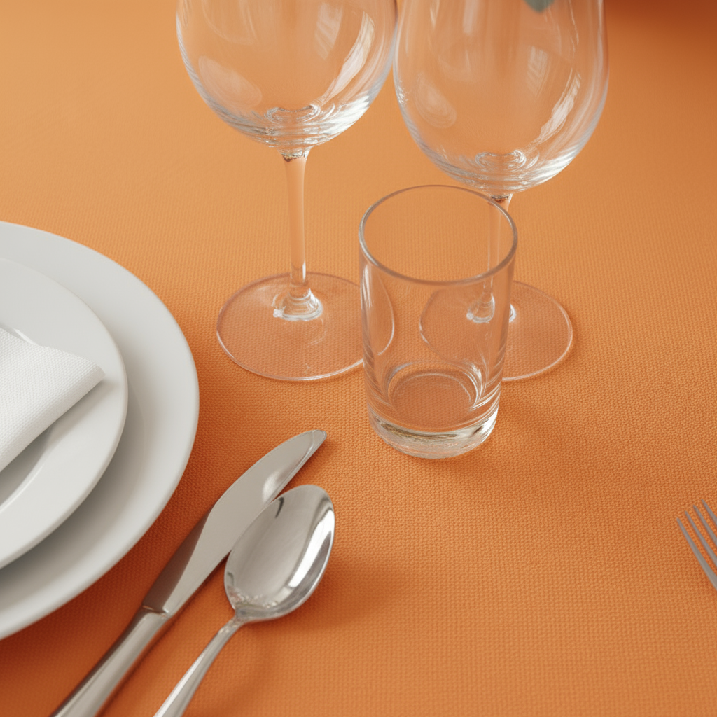 Orange Economy Polyester Tablecloth Round Size: 120 in | Wedding | Event | Wholesale by CV Linens