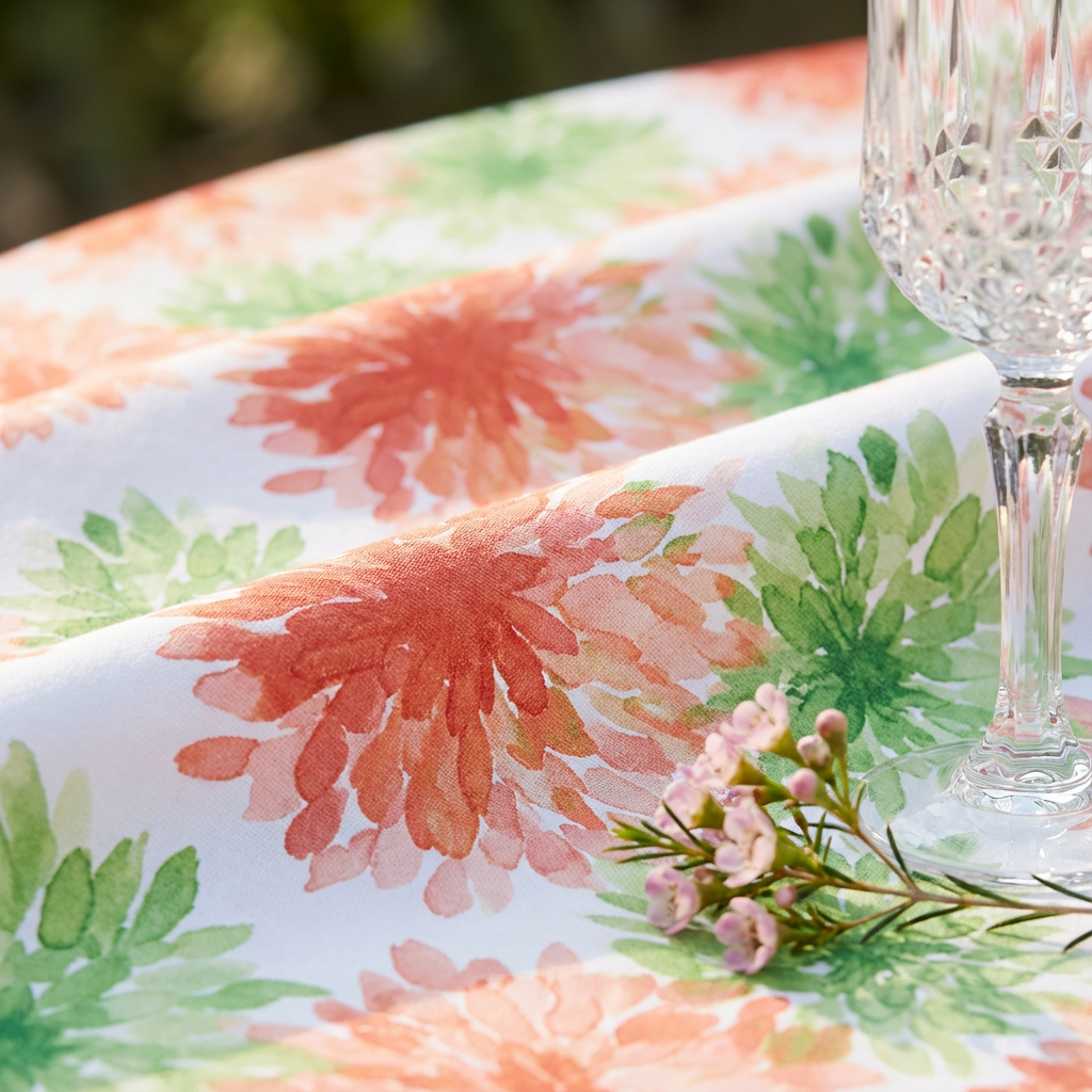 Blooming Mums Round Tablecloth Size: 120 in | Polyester | Wedding | Event | Wholesale by CV Linens