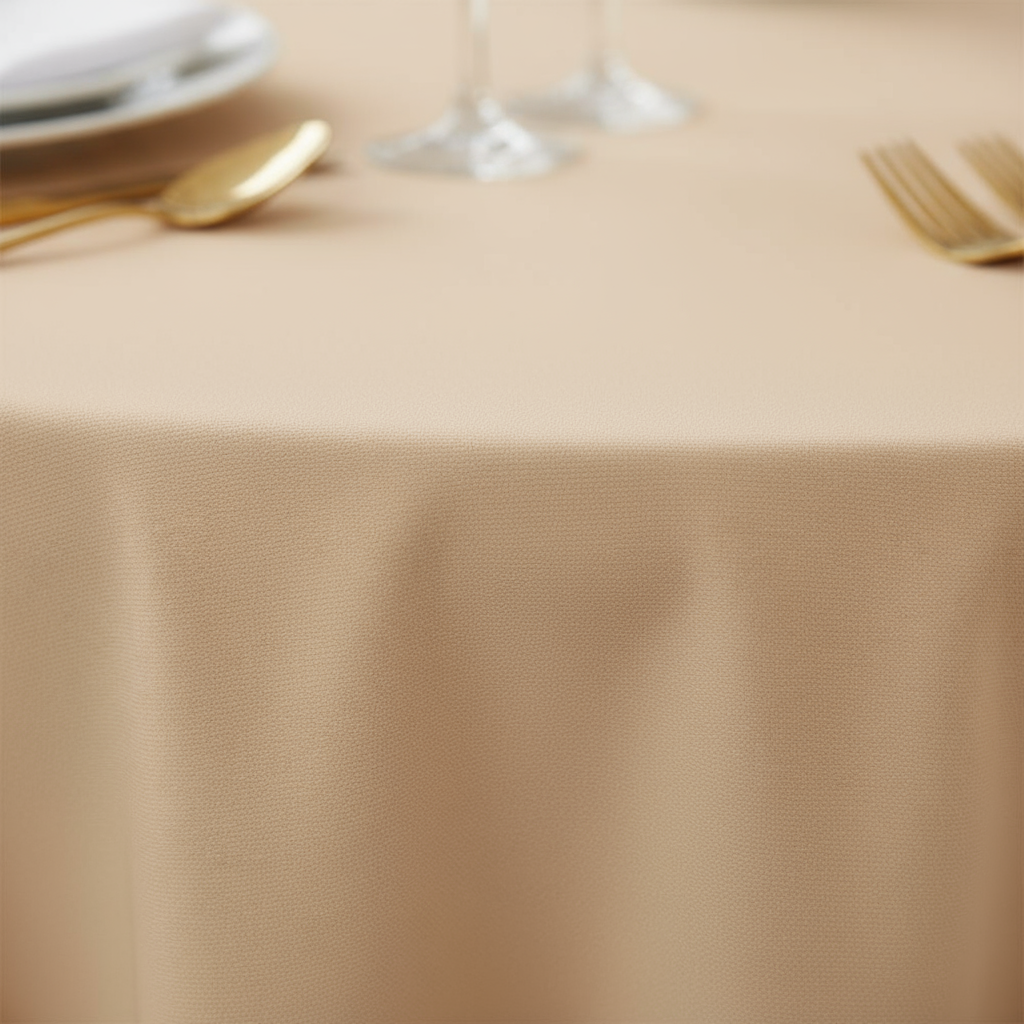 Champagne Premium Polyester Round Tablecloth Size: 120 in | Wedding | Event | Wholesale by CV Linens