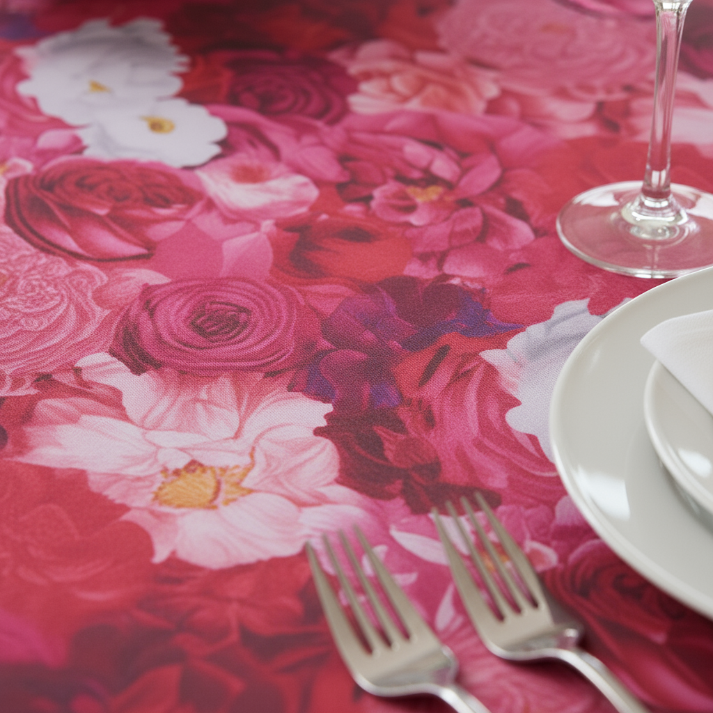 Fuchsia Floral Peony Roses Round Tablecloth Size: 120 in | Polyester | Wedding | Event | Wholesale by CV Linens