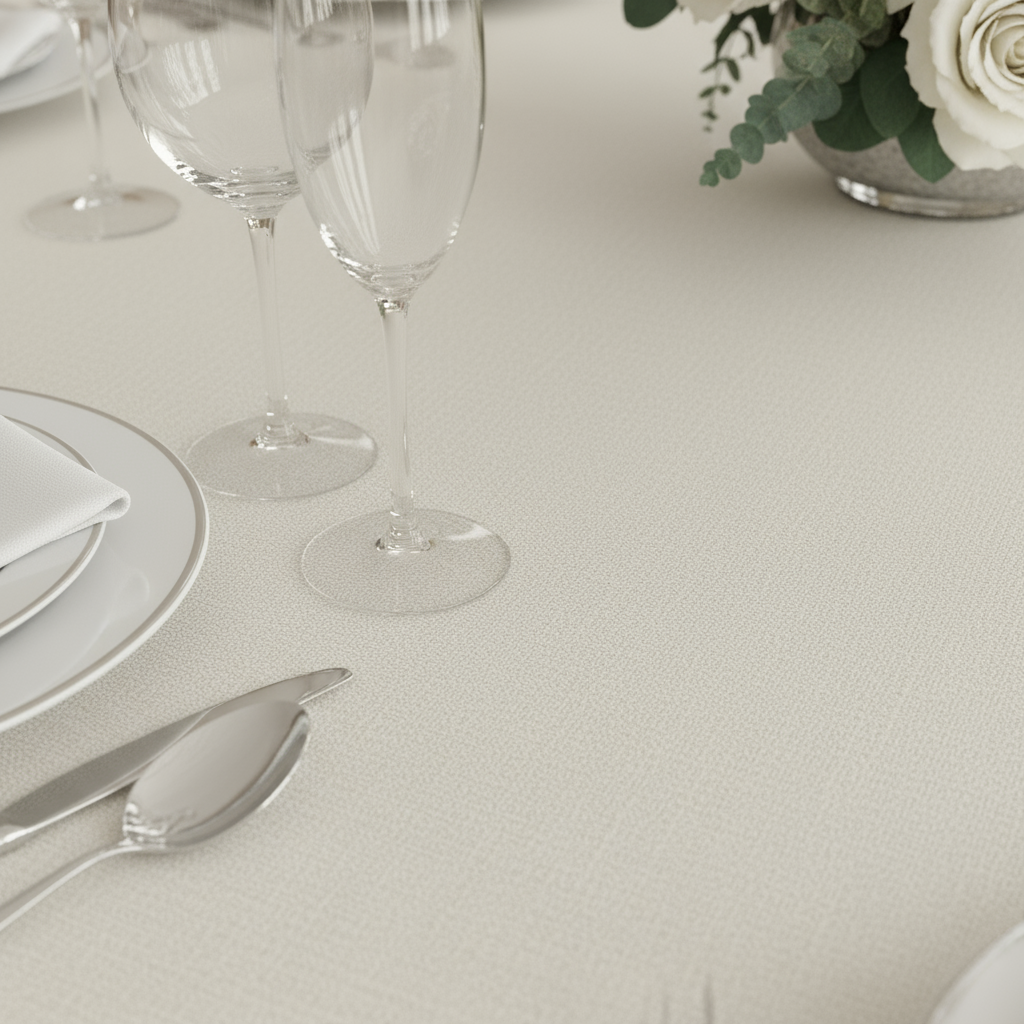 Light Ivory/Off White Premium Linen-Look Panama Weave 120" Round Tablecloth | Wedding | Event | Wholesale by CV Linens