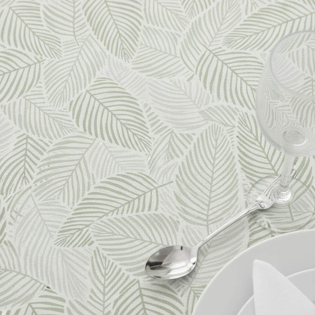 Sage Green Modern Palm Leaves Round Tablecloth Size: 120 in | Polyester | Wedding | Event | Wholesale by CV Linens