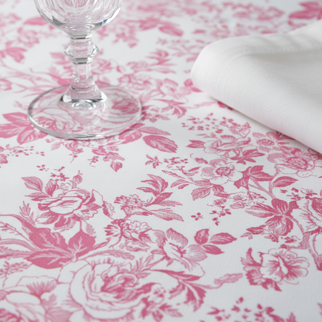 Pink French Toile Round Tablecloth Size: 120 in | Polyester | Wedding | Event | Wholesale by CV Linens