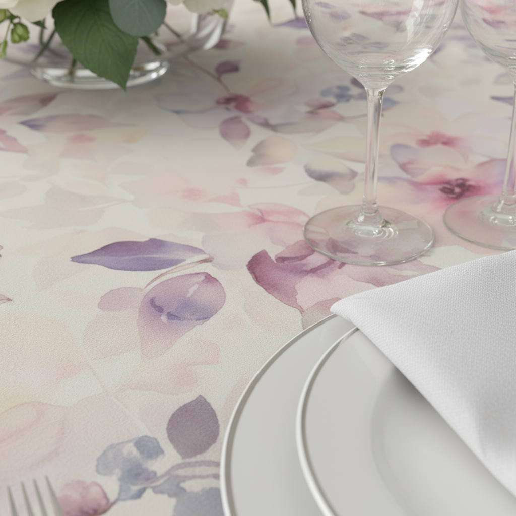 Watercolor Floral Round Tablecloth Size: 120 in | Polyester | Wedding | Event | Wholesale by CV Linens