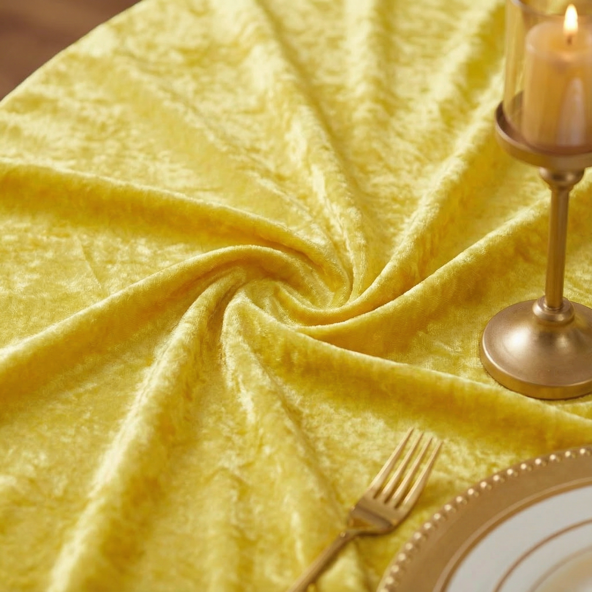 Velvet 120" Round Tablecloth - Canary Yellow - CV Linens