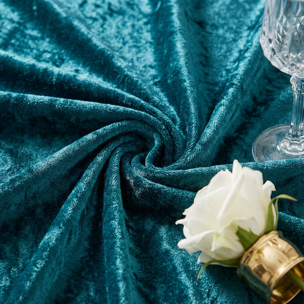 Velvet 132" Round Tablecloth - Dark Turquoise - CV Linens