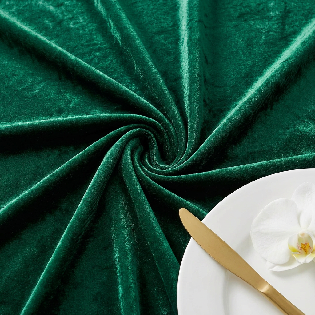 Velvet 120" Round Tablecloth - Emerald Green - CV Linens