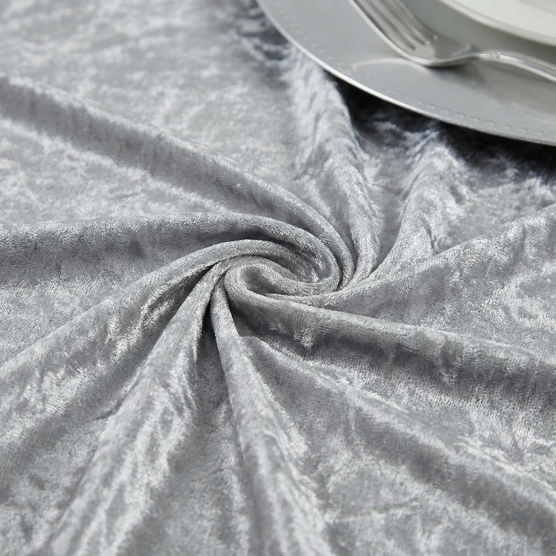 Velvet 120" Round Tablecloth - Silver - CV Linens