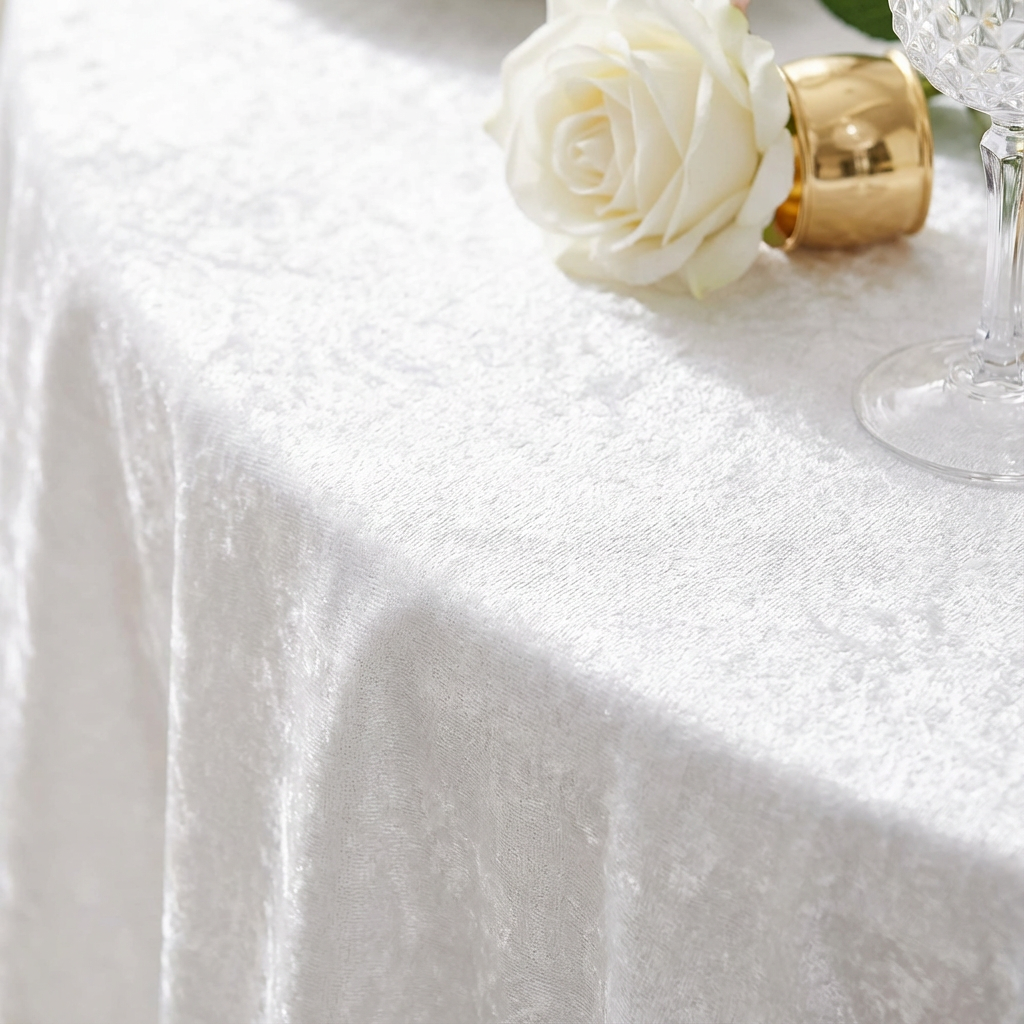 Velvet 120" Round Tablecloth - White - CV Linens