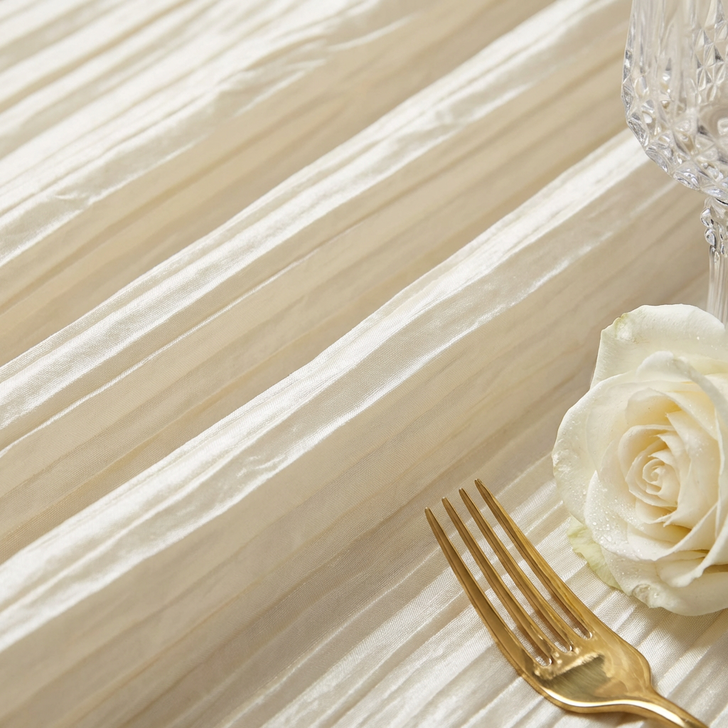 Accordion Crinkle Taffeta 132" Round Tablecloth - Ivory - CV Linens