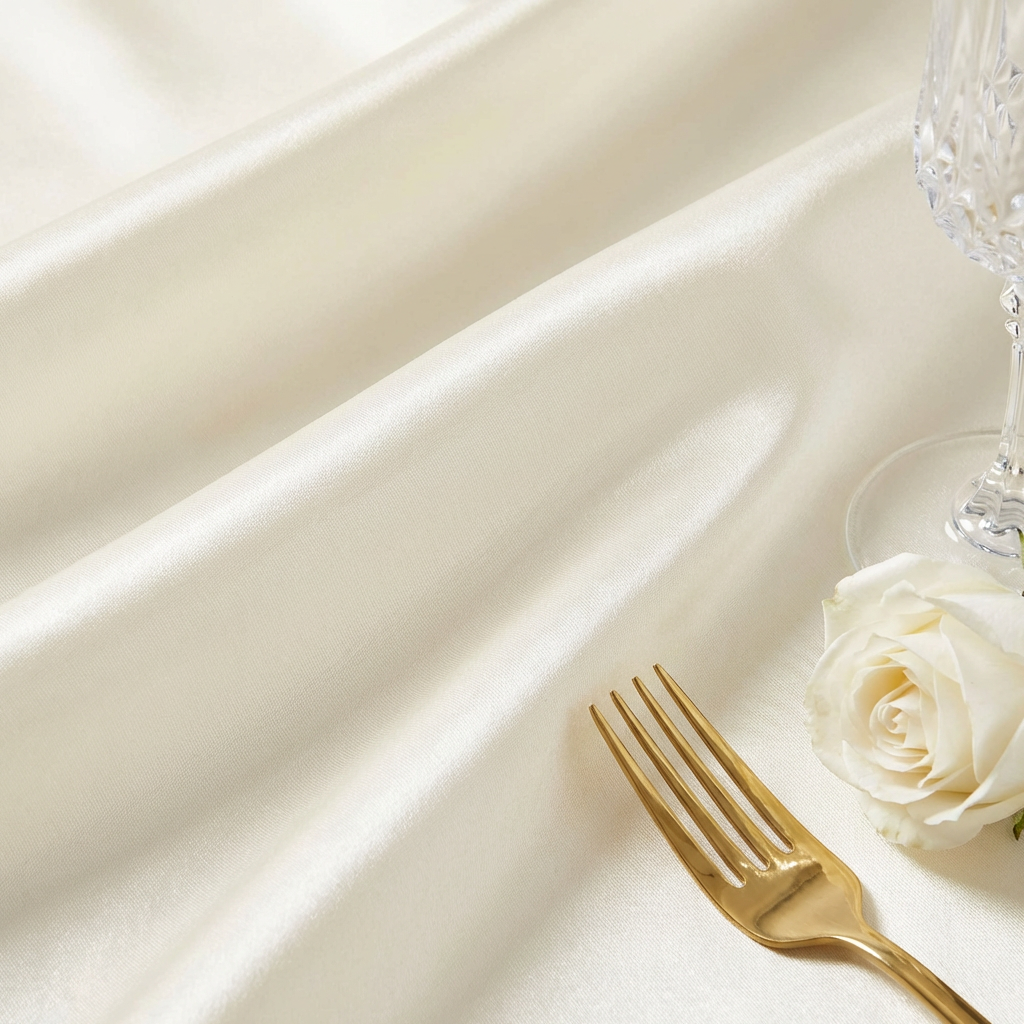 Lamour Satin 132" Round Tablecloth - Ivory - CV Linens