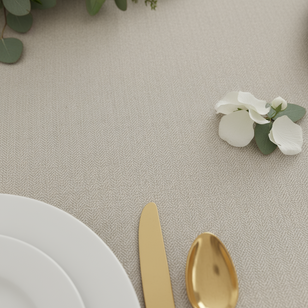 Beige Premium Linen-Look Panama Weave 132" Round Tablecloth | Polyester | Wedding | Event | Wholesale by CV Linens