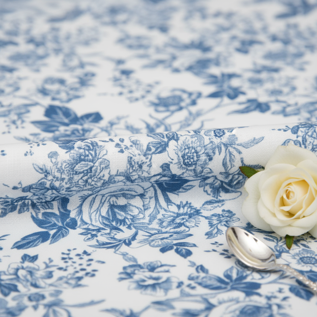 Blue French Toile 132" Round Tablecloth | Polyester | Wedding | Event | Wholesale by CV Linens