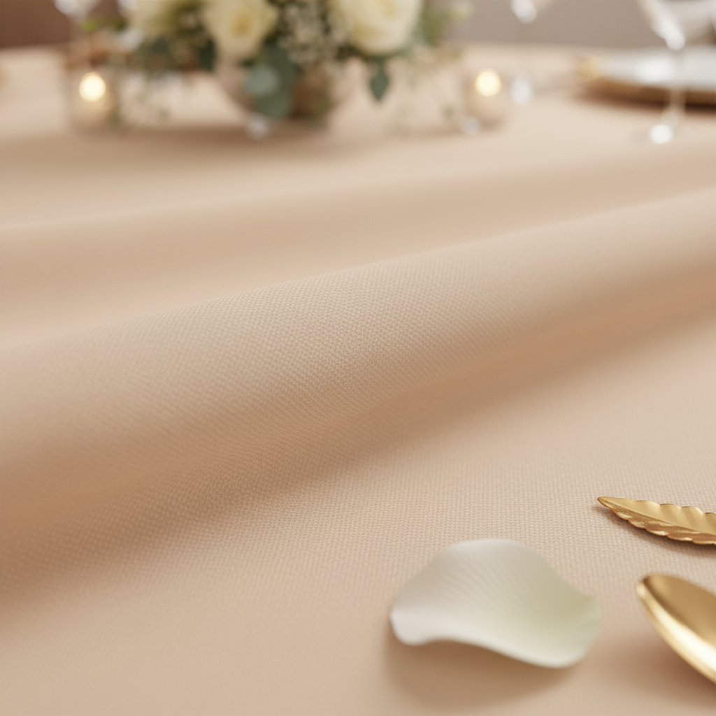 Champagne Premium Polyester 132" Round Tablecloth | Wedding | Event | Wholesale by CV Linens