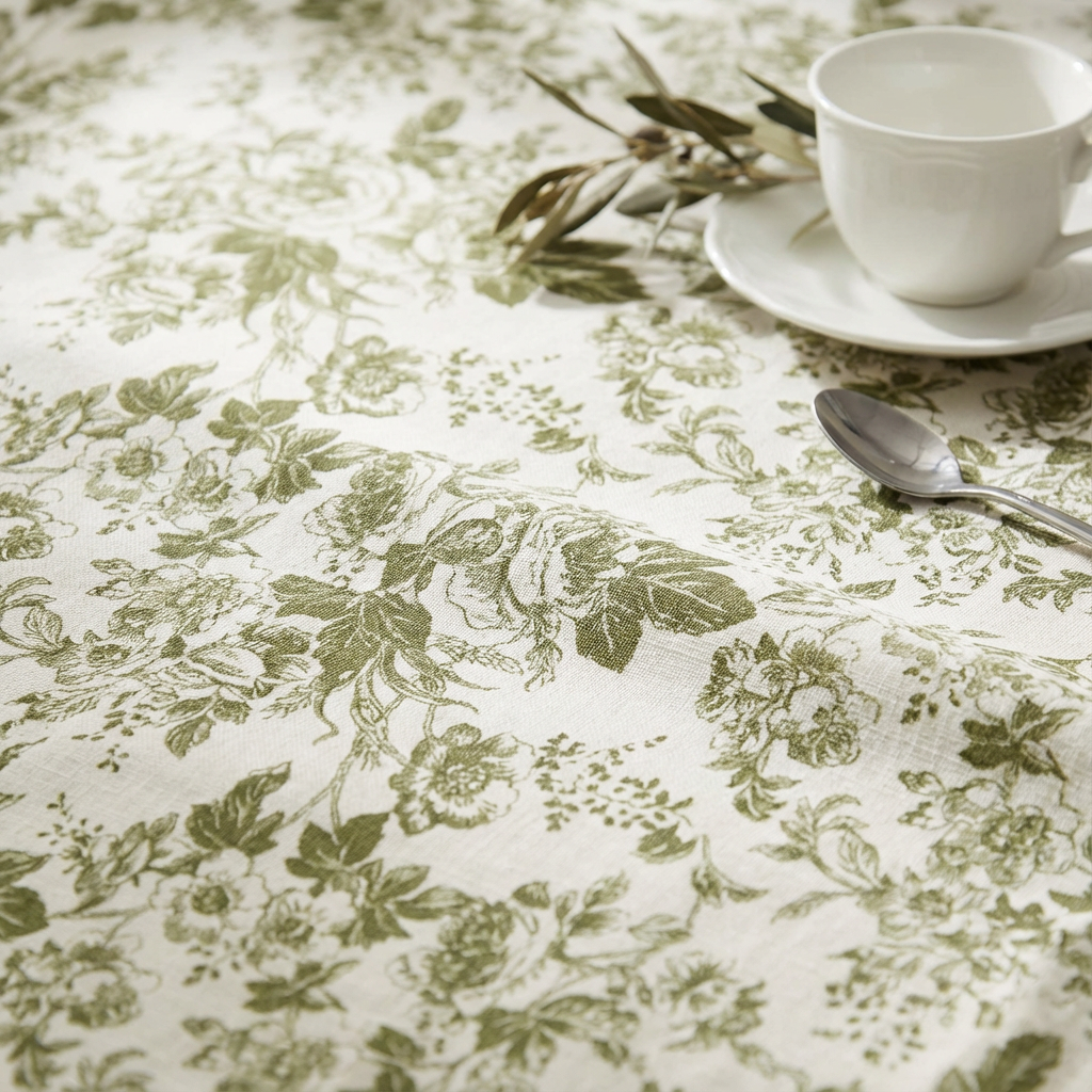 Olive Green French Toile Round Tablecloth Size: 132 in | Polyester | Wedding | Event | Wholesale by CV Linens