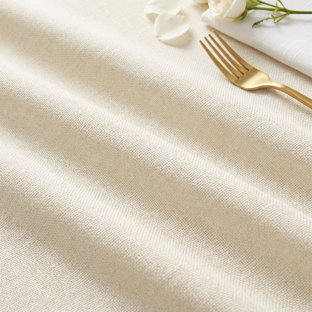 Ivory Premium Linen-Look Panama Weave 132" Round Tablecloth | Polyester | Wedding | Event | Wholesale by CV Linens