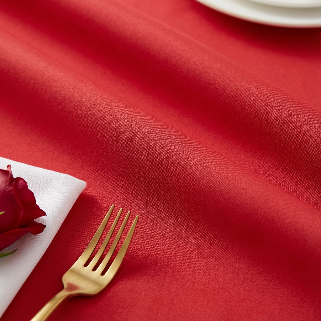 Red Round Premium Polyester Tablecloth Size: 132 in | Wedding | Event | Wholesale by CV Linens